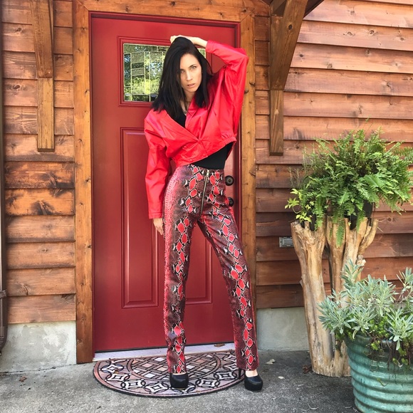 red leather snakeskin pants